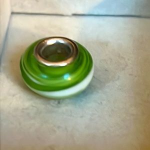 Brighton green white glass bead charm bracelet necklace silver plate lined